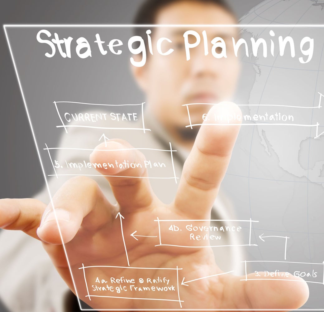man manipulating a roadmap with the caption strategic planning